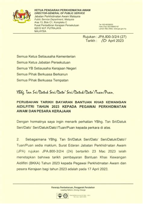 SURAT EDARAN PERUBAHAN TARIKH BAYARAN …