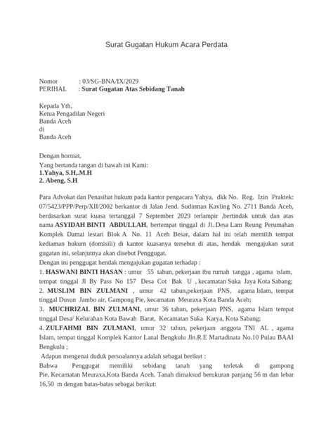 Surat Gugatan Hukum Acara Perdata - balustradellc