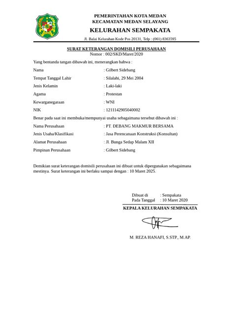 Surat Keterangan Domisili Perusahaan - Samofis - balustradellc