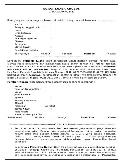 Surat Kuasa Khusus Pidana Anak | PDF - Scribd - balustradellc