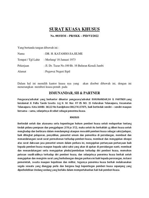 Surat Kuasa Khusus Tindak Pidana | PDF - Scribd - balustradellc
