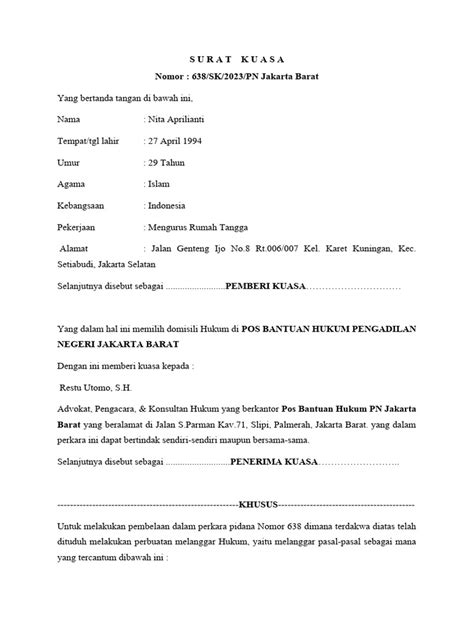 Surat Kuasa Pembelaan Pidana | PDF - Scribd - balustradellc