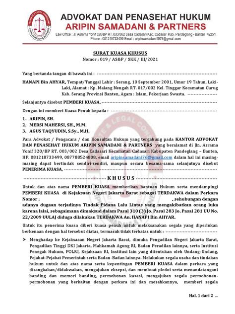 Surat Kuasa Pendampingan Hukum Pidana | PDF - balustradellc