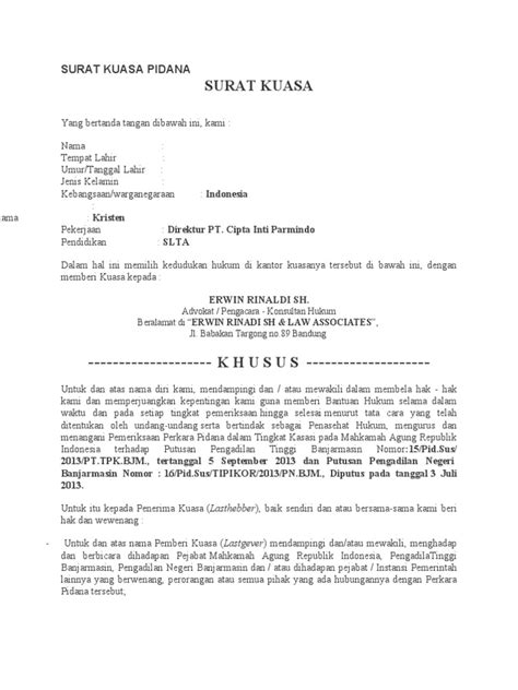 Surat Kuasa Pidana - Free Download PDF - balustradellc