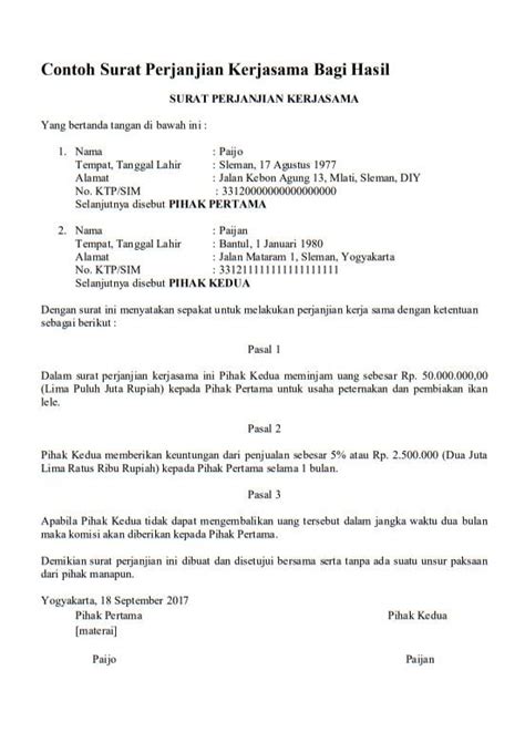 Surat Perjanjian Bagi Hasil Usaha Panduan Lengkap - HaloNiaga - balustradellc