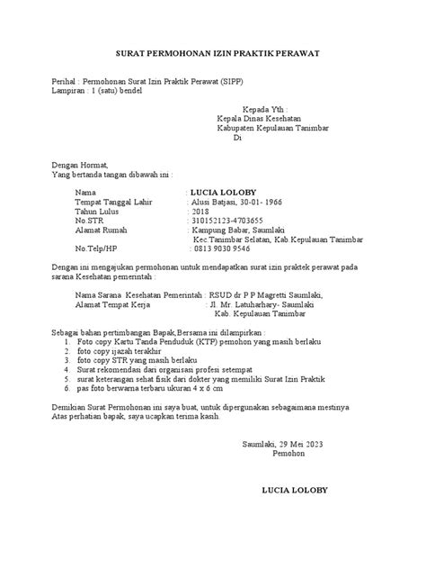 SURAT PERMOHONAN IZIN PRAKTIK PERAWAT - balustradellc