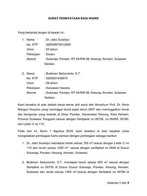 SURAT PERNYATAAN BAGI WARIS - Kantor Camat Denpasar Utara - balustradellc