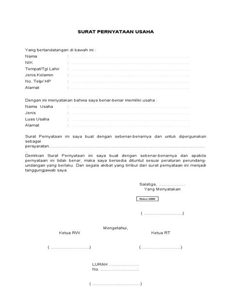 Surat Pernyataan Usaha Pangkas Rambut | PDF - Scribd - balustradellc