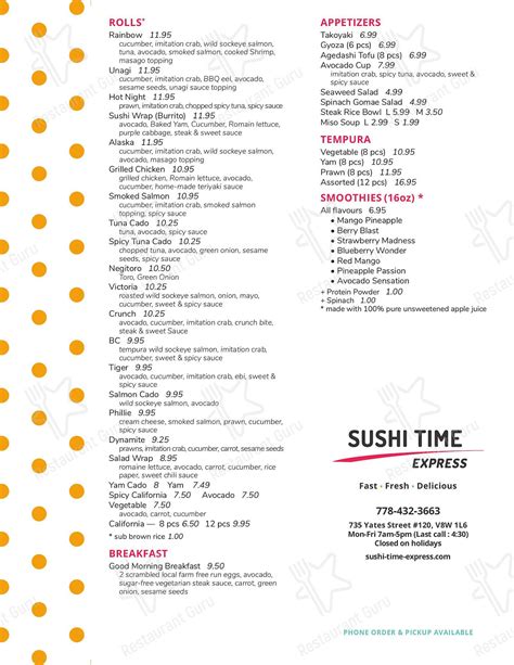 SUSHI TIME EXPRESS, Victoria - Menu, Prices