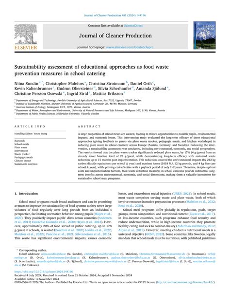 Sustainability assessment of educational approaches as food waste ... - raincitystudios.com