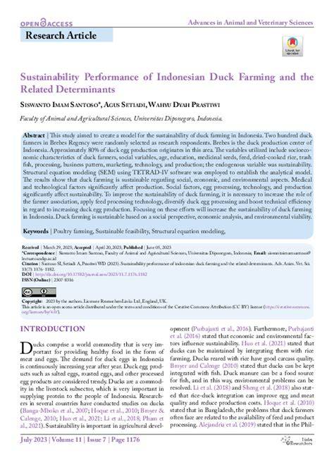 Sustainability Performance of Indonesian Duck Farming and the … - raincitystudios.com