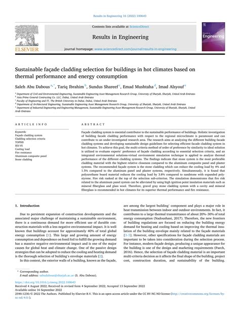 Sustainable façade cladding selection for buildings in hot climates ... - balustradellc