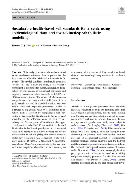 Sustainable health-based soil standards for arsenic using ... - coolestguyplanet.net