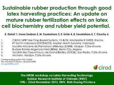 Sustainable rubber production through good latex harvesting ... - CIRAD - balustradellc