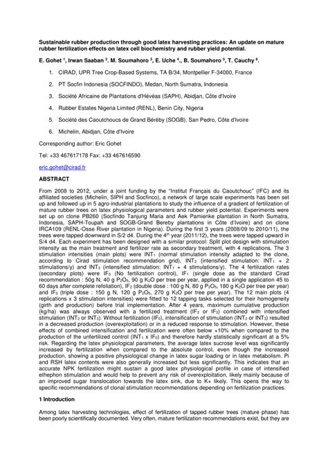 Sustainable rubber production through good latex harvesting practices ... - balustradellc