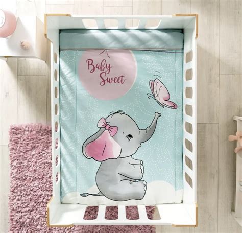 SWEET ELEPHANT BABY GIRL CRIB BEDDING NURSERY SET 3 …