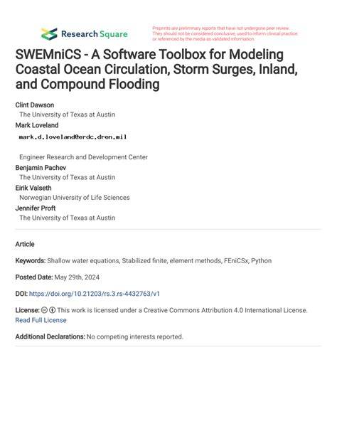 SWEMniCS: a software toolbox for modeling coastal … - raincitystudios.com