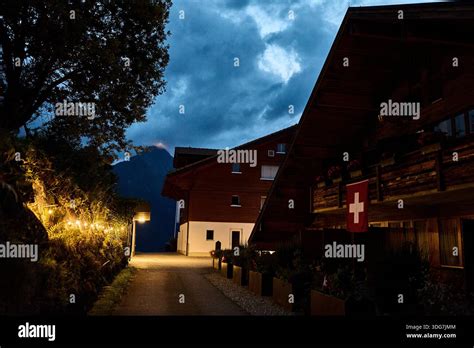 Swiss Alpine Chalet Hotel at Sunset - Stable Diffusion Online - balustradellc