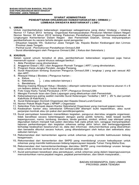 SYARAT PENDAFTARAN DAN PELAPORAN ORMAS - Batam - balustradellc