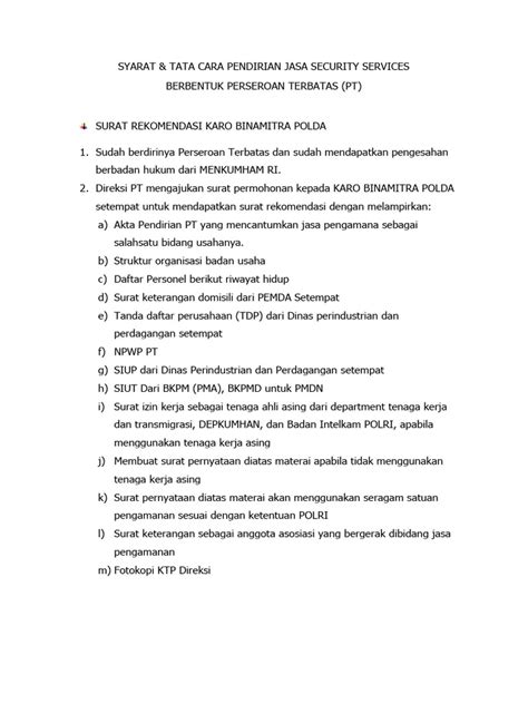 Syarat Pendirian Jasa Security PT | PDF | Bisnis | Hukum - balustradellc