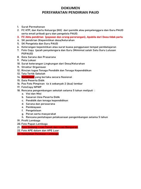 Syarat Pendirian Lembaga PAUD | PDF - Scribd - balustradellc