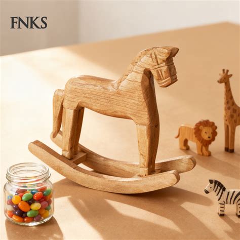 syligr Vintage Wooden Rocking Horse Figurine Rustic Home Decor for ... - muktibox.com