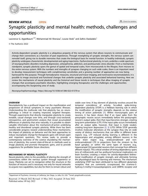 Synaptic plasticity and mental health: methods, challenges and ... - wintechmobiles.com