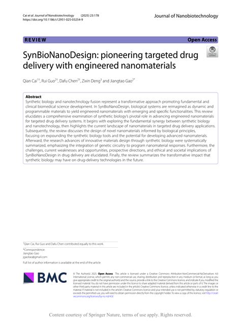 SynBioNanoDesign: pioneering targeted drug delivery with engineered ... - wintechmobiles.com