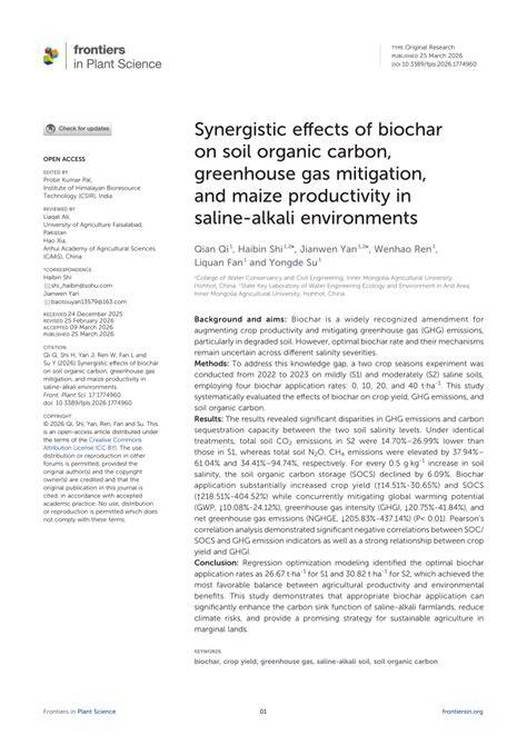 Synergistic effects of biochar on soil organic carbon, greenhouse gas ... - raincitystudios.com