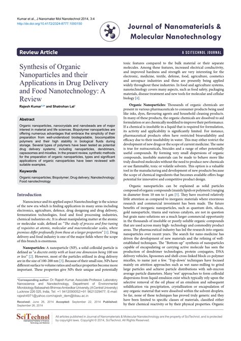 Synthesis of Organic Nanoparticles and their Applications in Drug ... - wintechmobiles.com