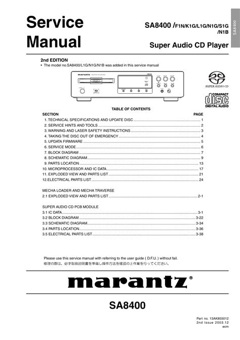 Sa8400 marantz super audio cd player service manual. - Yksityisten valtionapulaitosten yleiset toimiehtosopimukset 1.3.1984-28.2.1986 tarkistuksineen 1.10.1984 ja 1.3.1985..