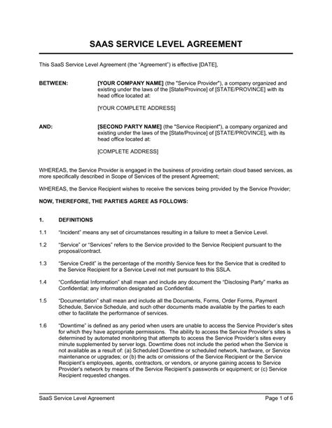 SaaS Service Level Agreement Template by BusinessinaBox™
