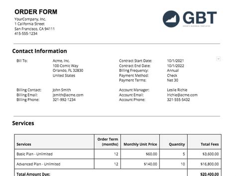 Saas Order Form Template