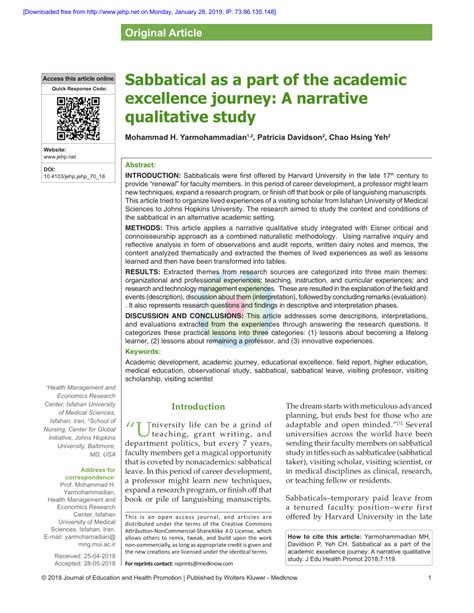 Sabbatical as a part of the academic excellence journey: A narrative ...