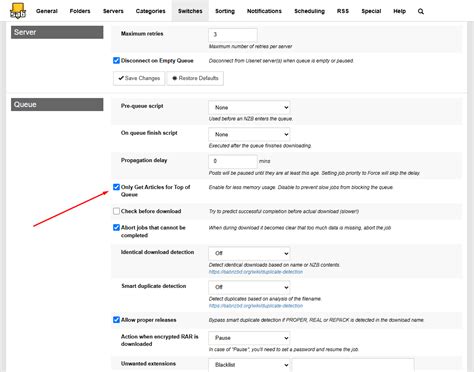Sabnzbd article cache limit.  Navigate to Config > General.  If you're not strapped for mem...