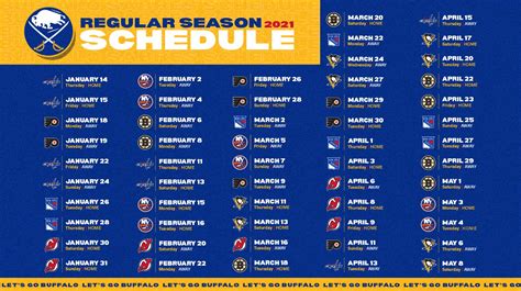 Sabres Home Schedule Printable