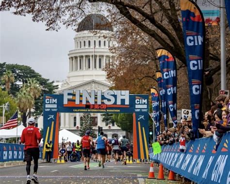 Sacramento marathon. The California International Marathon, noted as the fastest course in the West, is scheduled to kick off Sunday at 7 a.m. near the Folsom Dam and end at the State Capitol in Sacramento. The point ... 