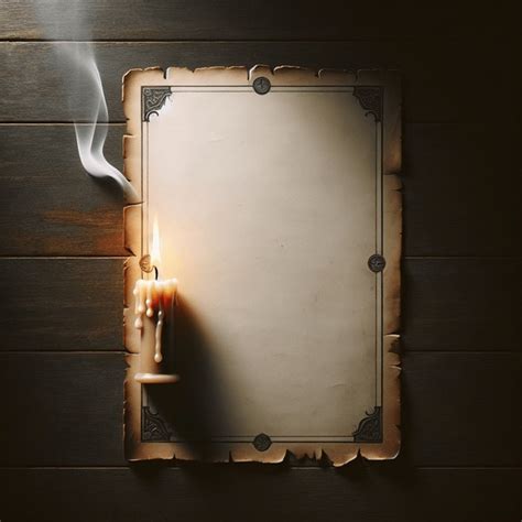 Sad candle light.  top view large vintage vertical rectangle white blank...
