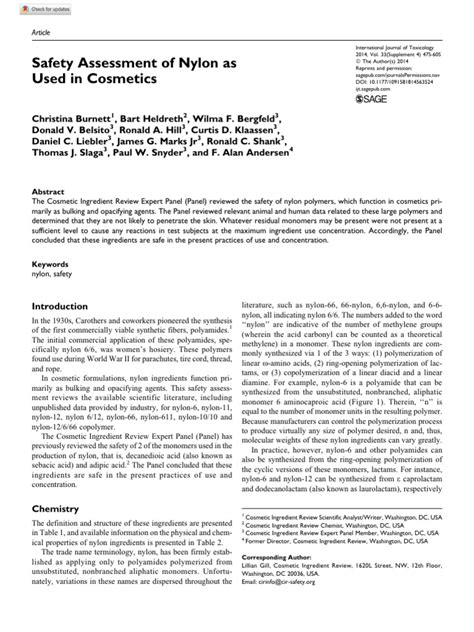 Safety Assessment of Nylon as Used in Cosmetics