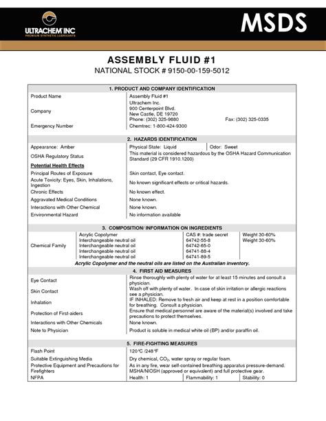 Safety Data Sheet ASSEMBLY FLUID #1