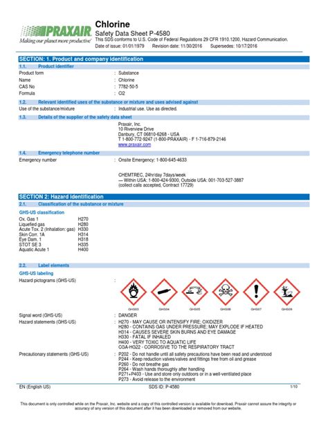 Safety Data Sheet Chlorine