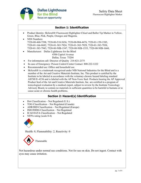 Safety Data Sheet Fluorescent Highlighter Marker DocsLib
