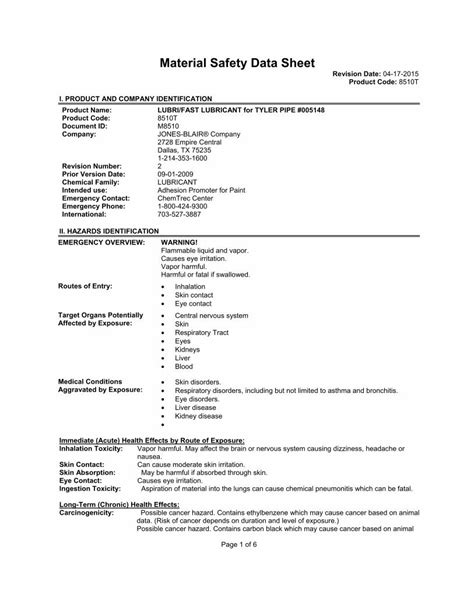 Safety Data Sheet JONESBLAIR Industrial