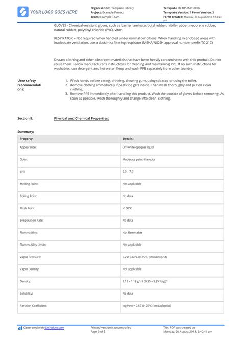 Safety Data Sheet Template Excel Templates