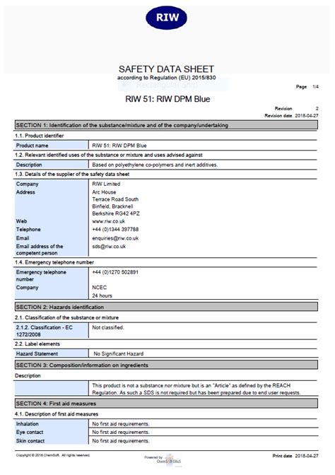 Safety Data Sheets Technical Downloads RIW