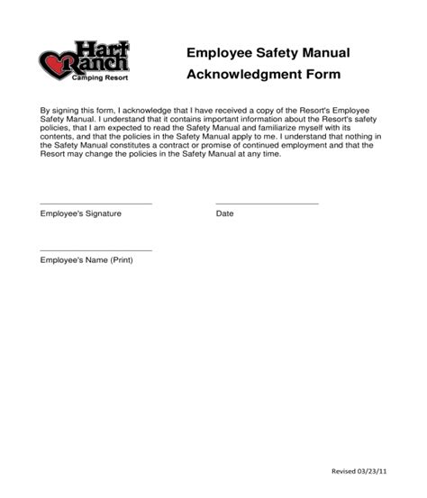 Safety Training Acknowledgment Form Download Printable Pdf