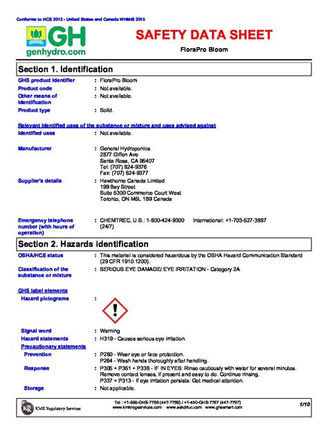 Safety data sheets General Hydroponics