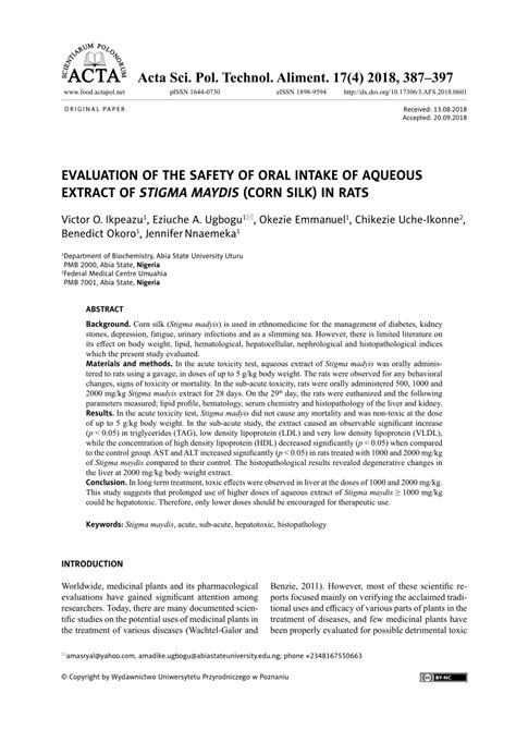 Safety evaluation of aqueous extract from ScienceDirect.