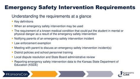 Safety intervention standards.  The use of an emergency safety intervention sh...