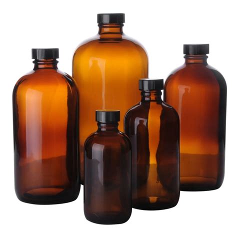 Safety-Coated Amber Glass Boston Round Bottles with Caps